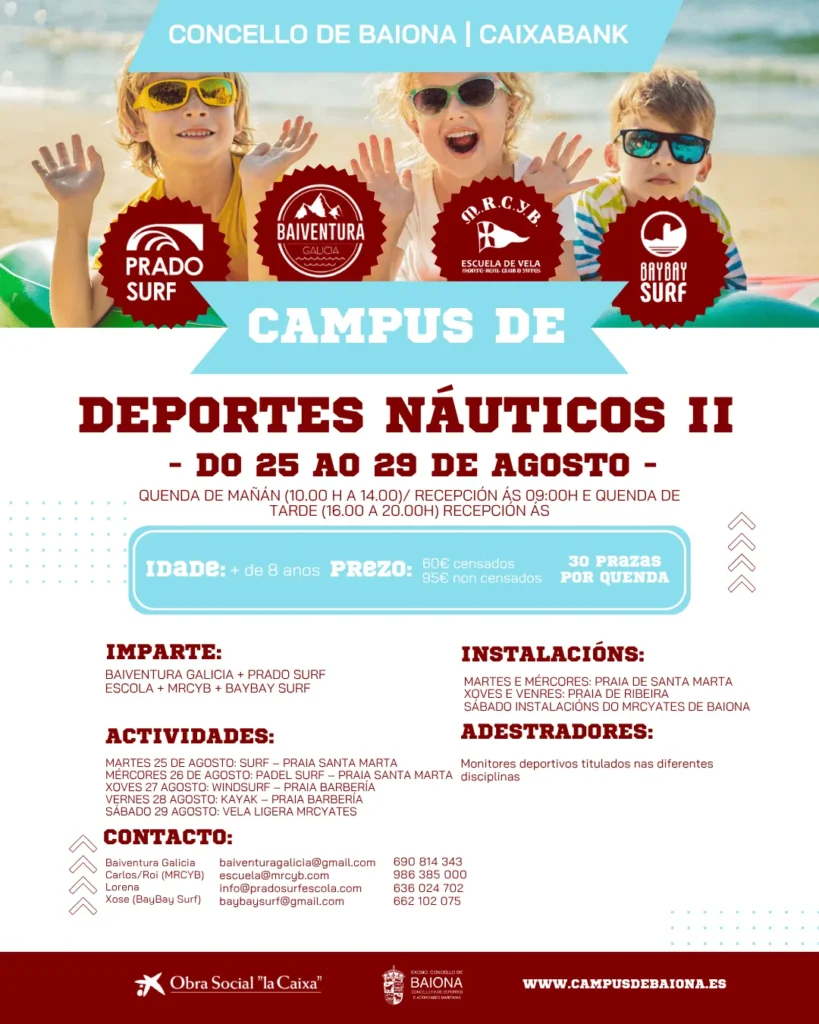 Campus de deporte nautico en Baiona agosto 2026