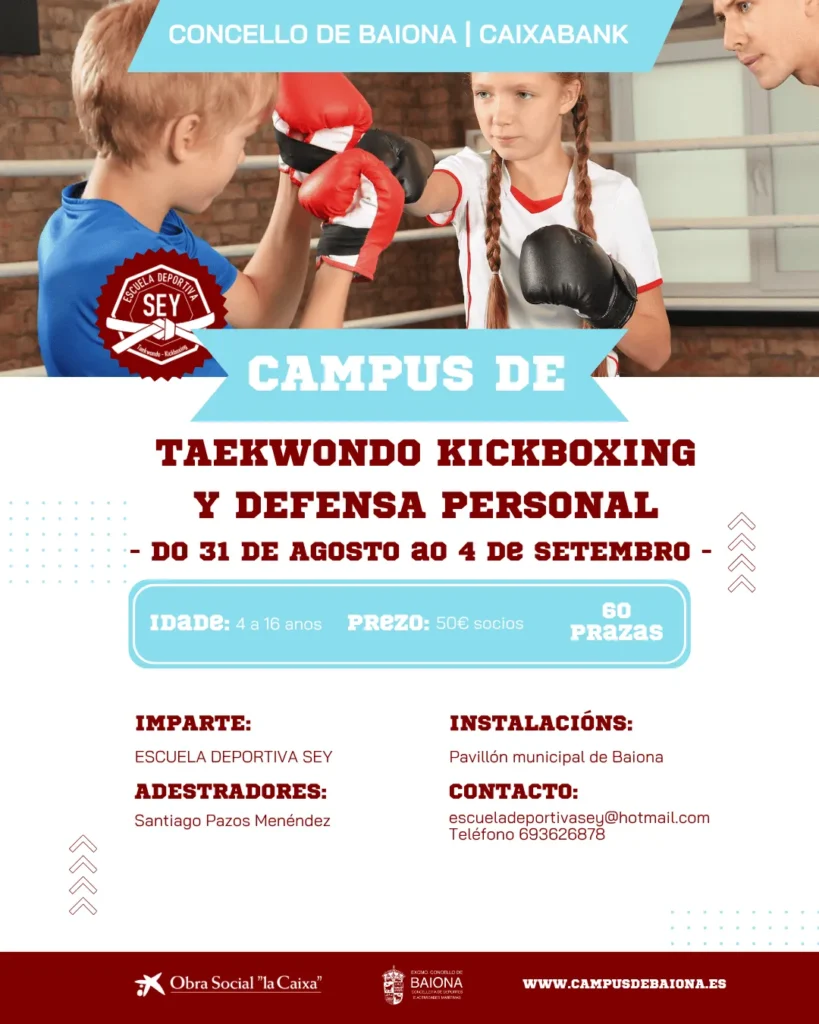 Campus de taekwondo, kickboxing y defensa personal en Baiona 2026