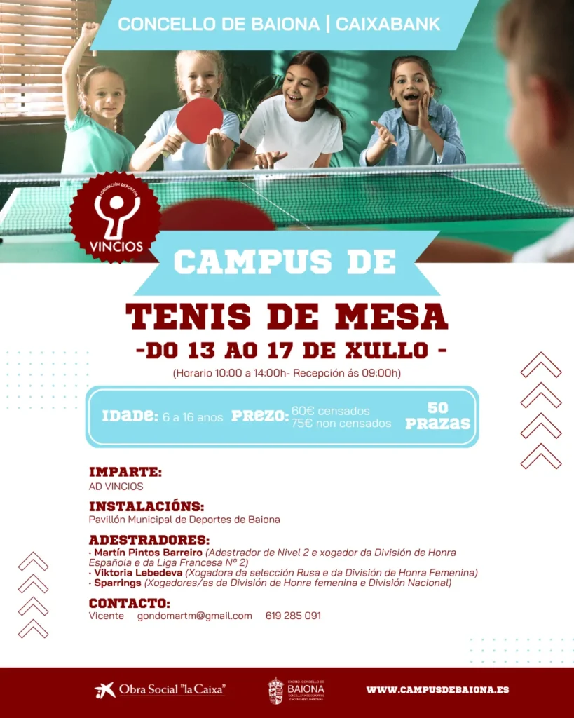 Campus de tenis de mesa en Baiona 2026